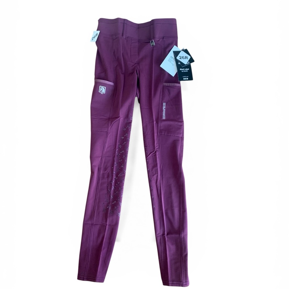 Romfh Black Label Full Seat Breeches 26R Burgundy Silicone Grip Phone PocketsNWT